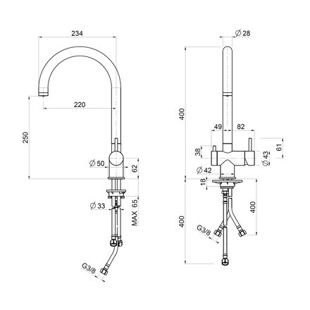 Quadrodesign Idealaqua Inox 385 Edelstahl 3 Wege Wasserhahn