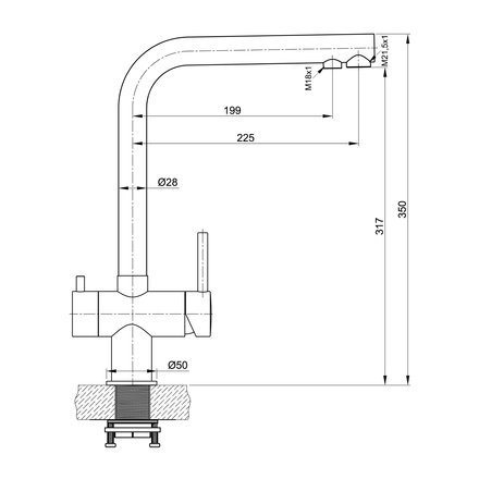 Alvito Atessa Edelstahl 3 Wege Wasserhahn, hoch, matt