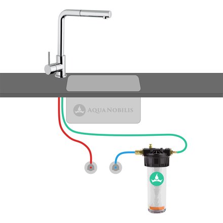 Under the counter water filter Carbonit VARIO-HP Universal connection scheme with existing kitchen tap